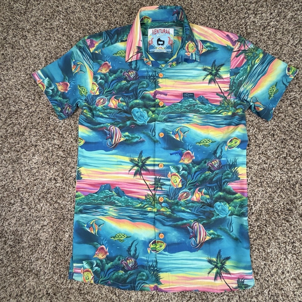 Retro Rifle VENTURA V4 Detective Ocean Print Hawaiian Button Down Shirt XS